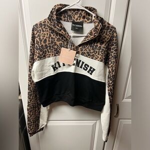 Kittenish Leopard Print Cropped Crewneck, Small, NWT